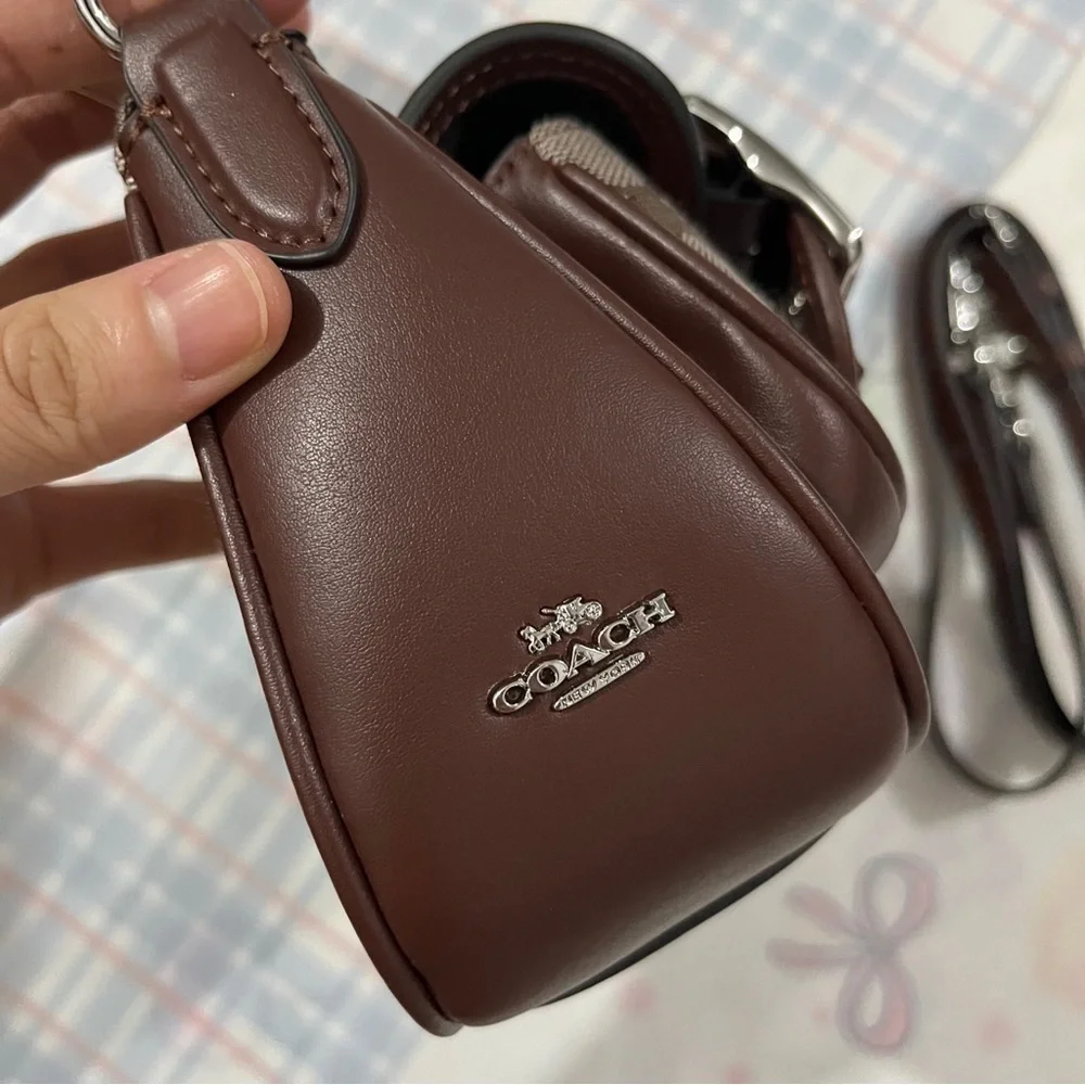 Coach Brown Signature Jacquard Crossbody Bag with Buckle Pockets